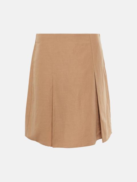 Pleated cotton-blend miniskirt