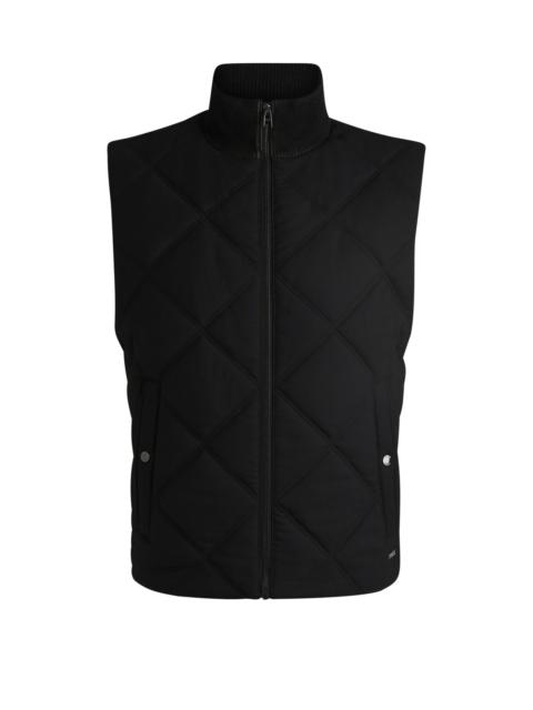BOSS DIAMOND-QUILTED GILET WITH RIBBED-COTTON TRIMS