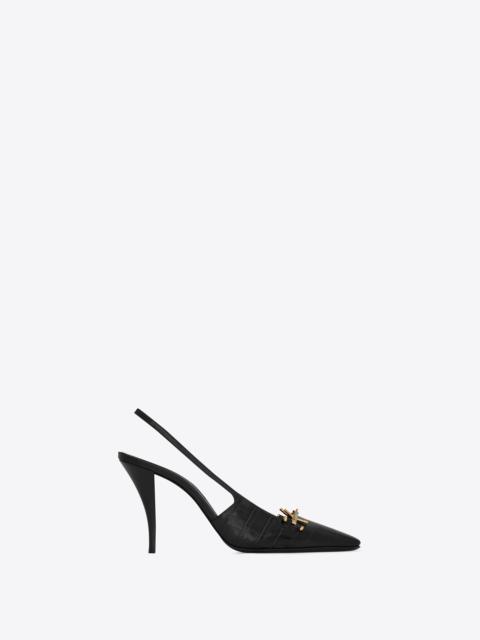 blade slingback pumps in crocodile-embossed patent leather