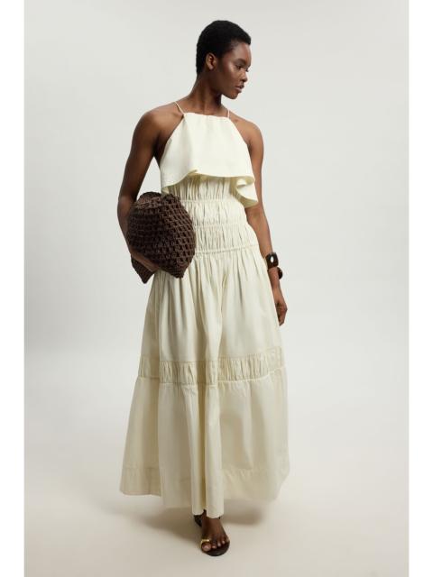 KAREN MILLEN Ruffle Front Cotton Poplin Halterneck Midi Dress