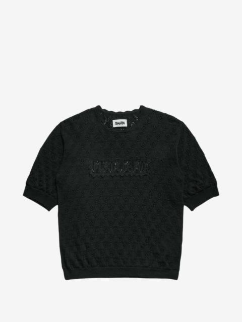 MAGLIANO lace-knit logo-patch T-shirt