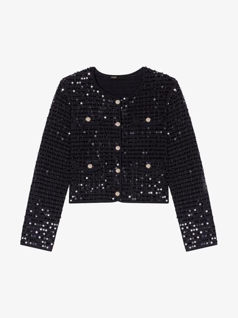 maje Sequin-embellished button-down stretch-woven cardigan