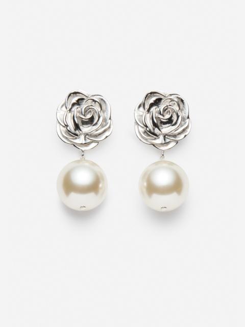 MAGDA BUTRYM Rose pearl drop earrings in silver