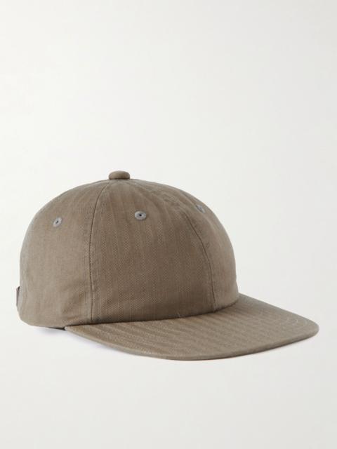 BEAMS PLUS Leather-Trimmed Herringbone Cotton Cap Sage green