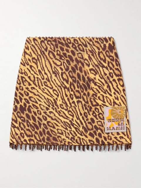 Zimmermann Coco Bead-embellished Appliquéd Leopard-print Cotton Mini Skirt