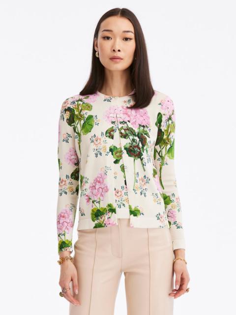 Oscar de la Renta GERANIUM WALL PAPER PRINTED CARDIGAN