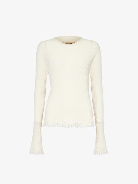 Distressed cotton and silk-blend knitted top