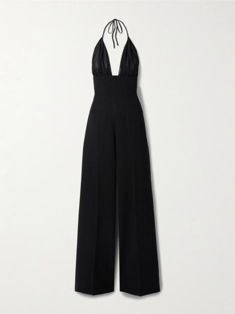 MÔNOT Tulle-trimmed crepe halterneck jumpsuit Black