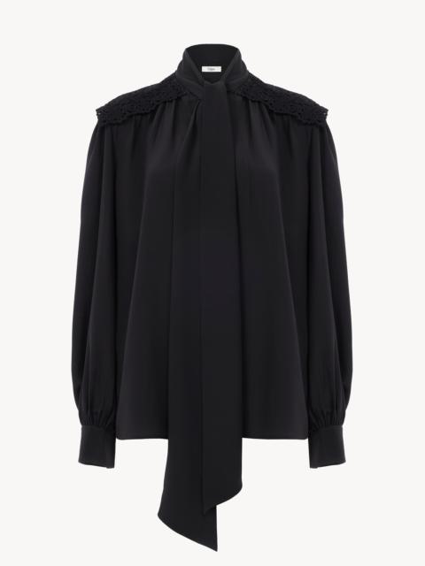 Chloé GATHERED SCARF-TIE BLOUSE IN CRÊPE DE CHINE & LACE