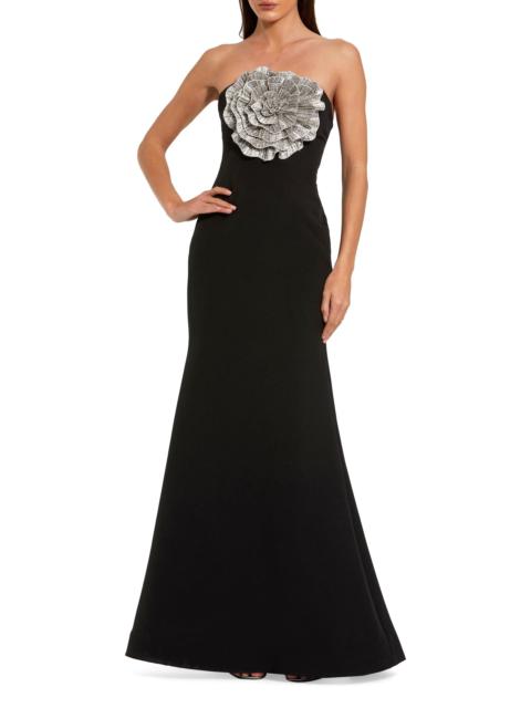 MAC DUGGAL Women's Crêpe 3D Rhinestone Flower Strapless Gown - Black