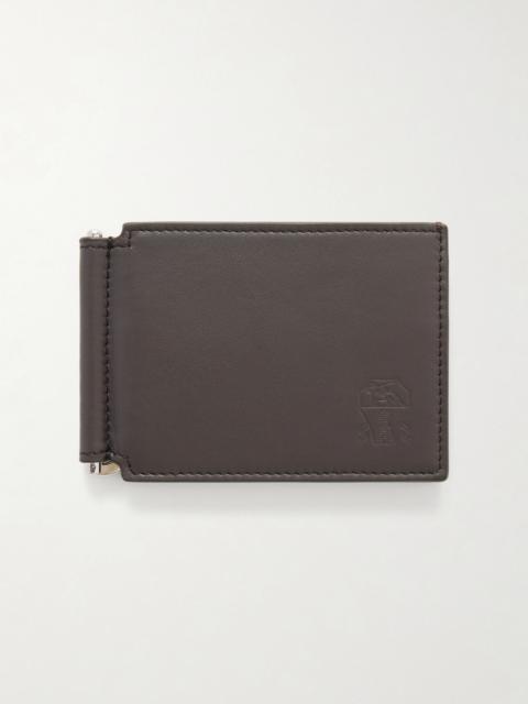 Brunello Cucinelli Logo-Debossed Leather Billfold Wallet With Money Clip Dark brown