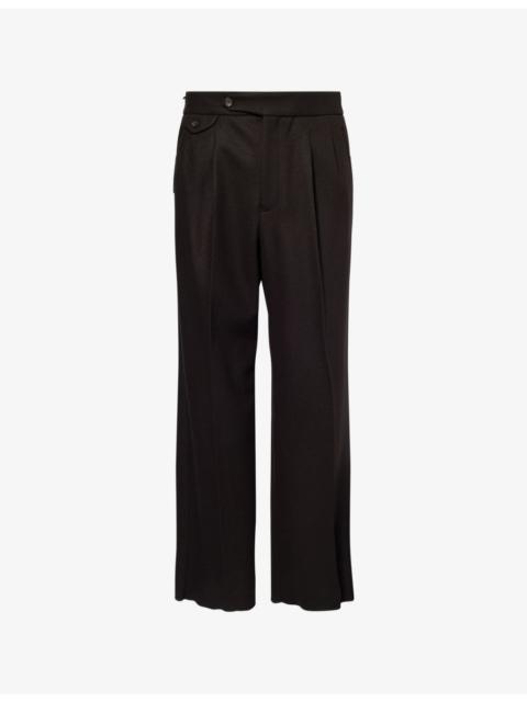 EMPORIO ARMANI Flat Front Straight-Leg Wool Trousers