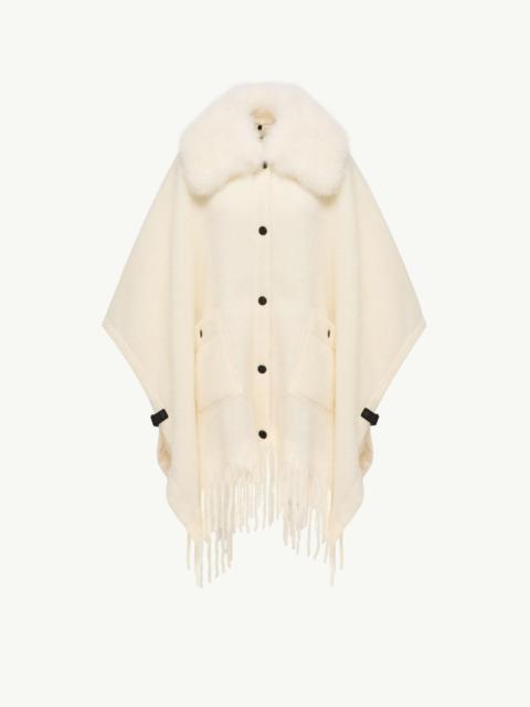 Moncler Grenoble Shearling Collar Mohair, Alpaca & Wool Blend Cape