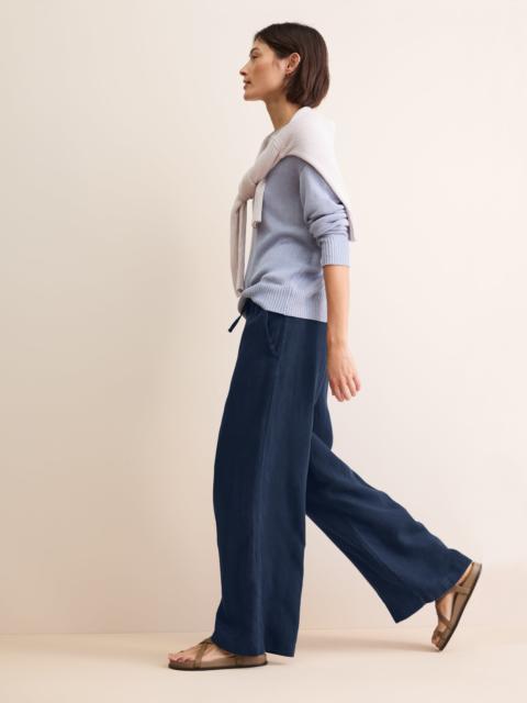 Derek Rose Women's Wide Leg Pants Sicily Linen Navy Blue