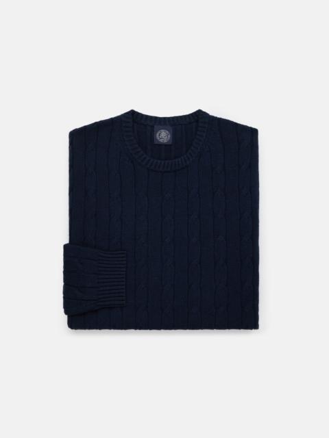 J. PRESS NAVY COTTON-CASHMERE CABLE CREWNECK SWEATER - TRIM FIT