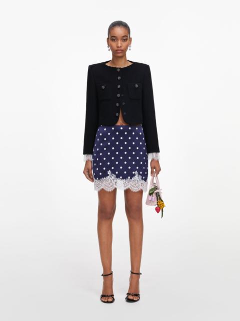 self-portrait Navy Polka Dot Satin Mini Skirt