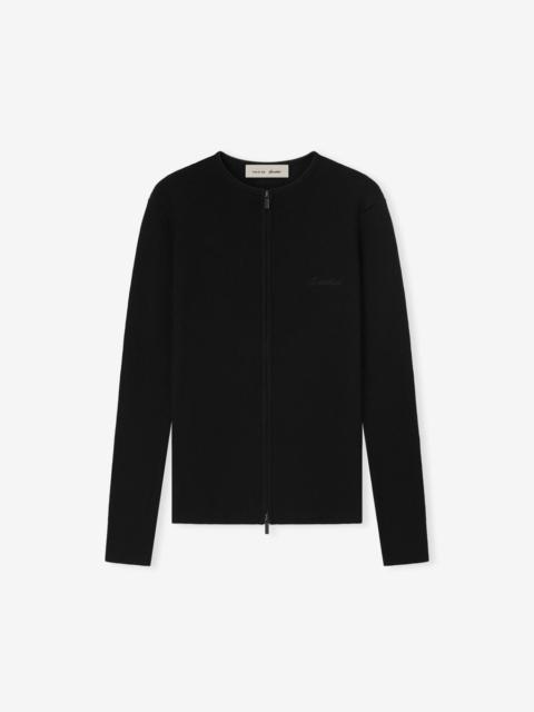 ESSENTIALS Womens Signature Rib Knit Fitted Long Sleeve Zip Up Tee