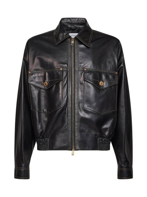 VERSACE Black piuma nappa leather blouson