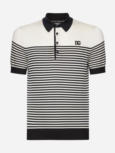 Striped silk polo-shirt with DG patch