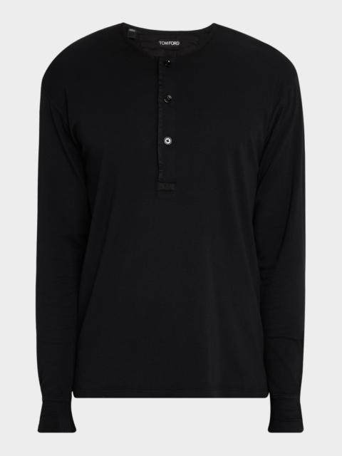 TOM FORD Men's Ribbed Long-Sleeve Henley Tee