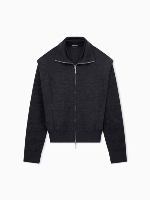 GIORGIO ARMANI PADDED BLOUSON JACKET IN VIRGIN WOOL WITH RIB KNIT SLEEVES