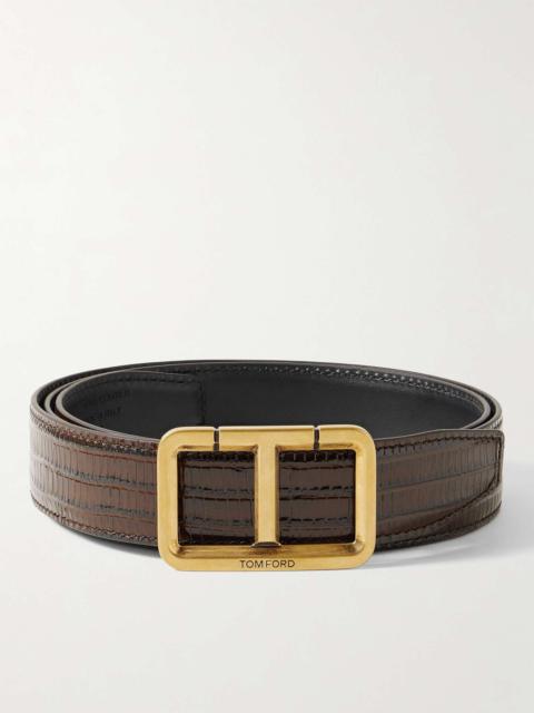 3cm Lizard-Effect Glossed-Leather Belt