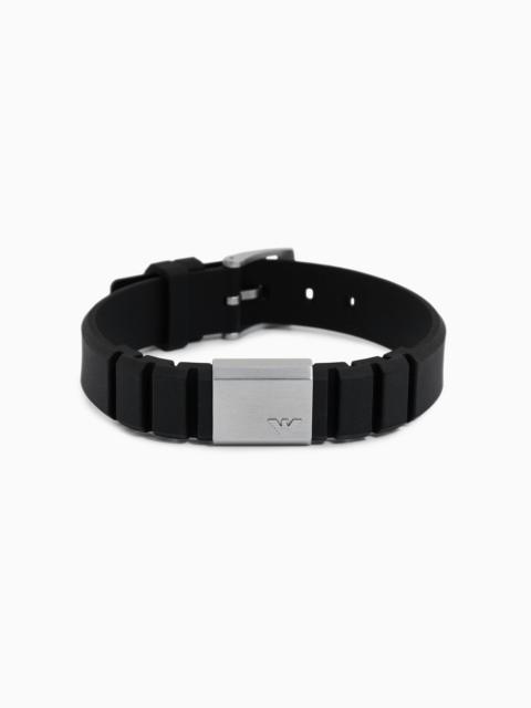 EMPORIO ARMANI Black Silicone and Stainless Steel ID Bracelet