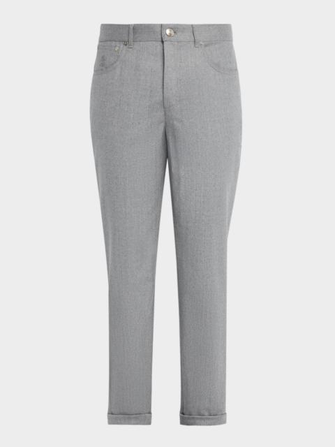 Brunello Cucinelli 남자 모직 Flannel 다섯 포켓 바지
