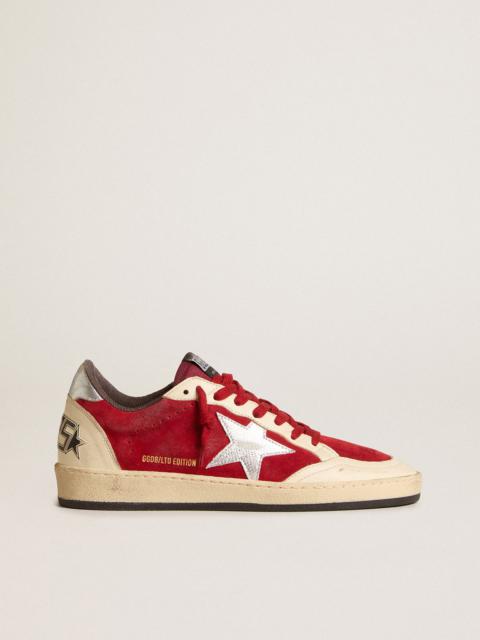 Ball Star in burgundy suede with silver leather star and heel tab