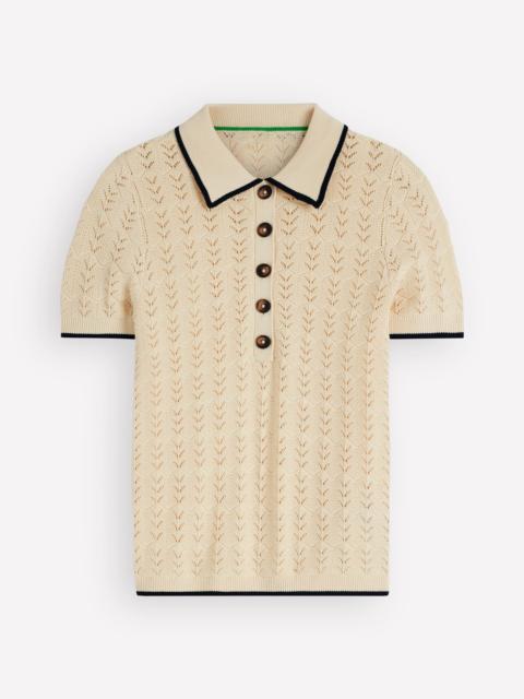 BODEN Pointelle Henley T-shirt-Cream