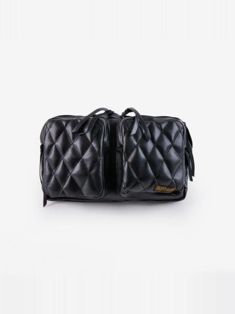 Iron Heart IHE-54-BLK Rectangular Diamond Stitched Leather Waist Bag - Black