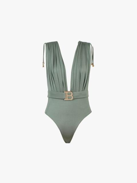 Balmain Draped khaki one-piece