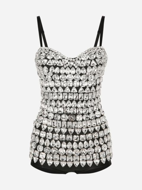 Marquisette bodysuit with rhinestone embellishment