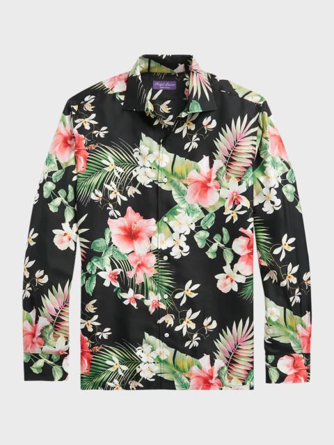 Men's Botanical-Print Silk Twill Shirt