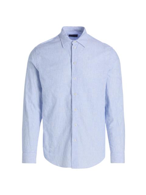 EMPORIO ARMANI Men's Pinstriped Linen-Cotton Button-Front Shirt - Light Blue Fancy