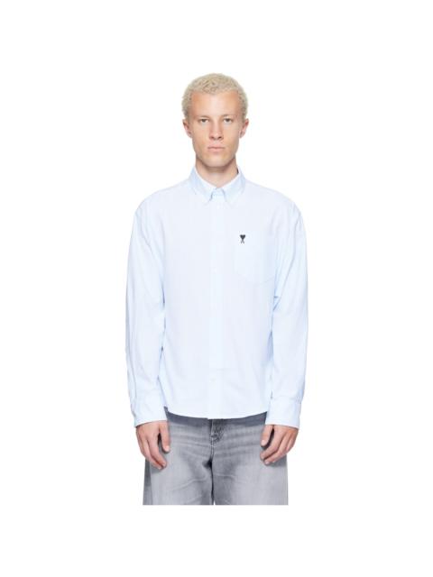 AMI Paris White & Blue Boxy Cotton Ami de Coeur Shirt