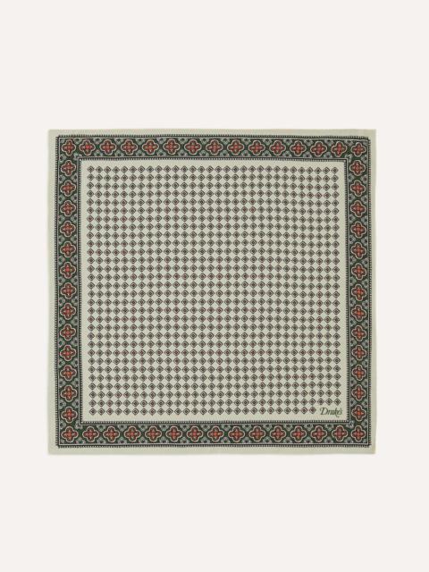 Drake's Ecru Vintage Tile Print Silk Pocket Square