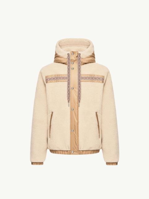 Moncler Geometric Trim Teddy Zip-Up Hoodie