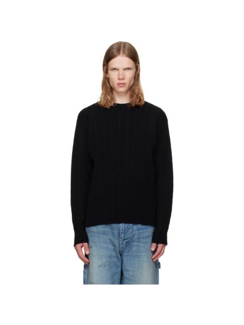 vowels Black Cable Knit Crewneck Sweater