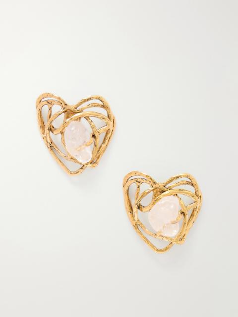 SAINT LAURENT Bo Coeur Gold-tone Quartz Earrings