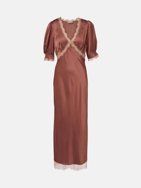 RIXO Annina lace-trimmed satin midi skirt
