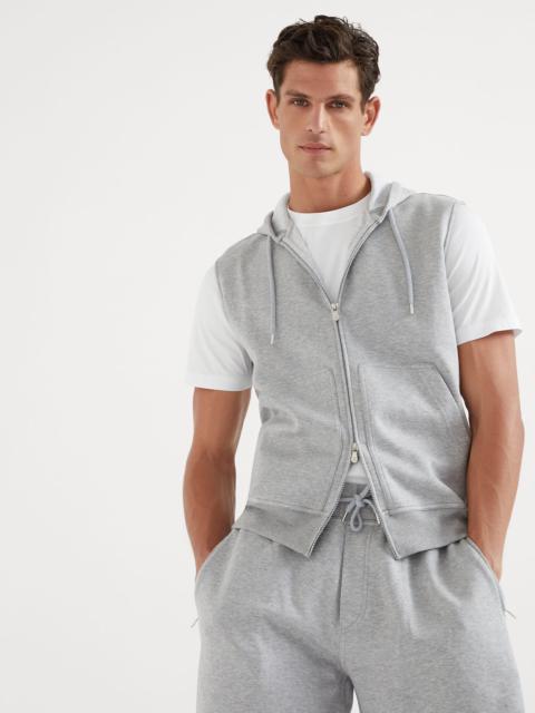 Brunello Cucinelli Cotton, cashmere and silk French terry double cloth sleeveless sweatshirt with zipper and hood
