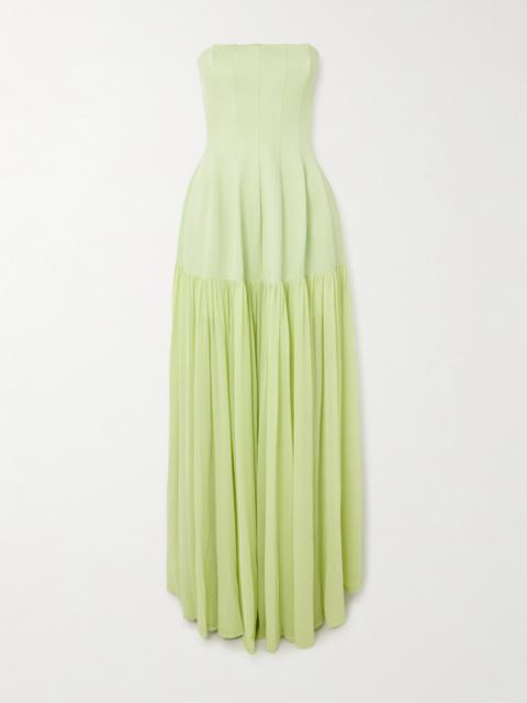 SIMKHAI Sandrine Strapless Pleated Crepe-jersey And Chiffon Midi Dress