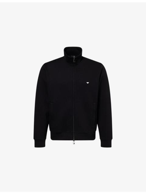 EMPORIO ARMANI Logo-Embroidered Zip-Up Double-Jersey Sweatshirt
