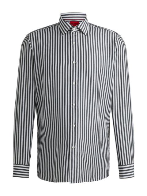 HUGO MODERN-FIT SHIRT IN STRIPED CANVAS WITH KENT COLLAR