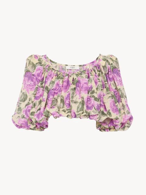 Chloé PUFF-SLEEVE CROPPED TOP IN SILK JACQUARD