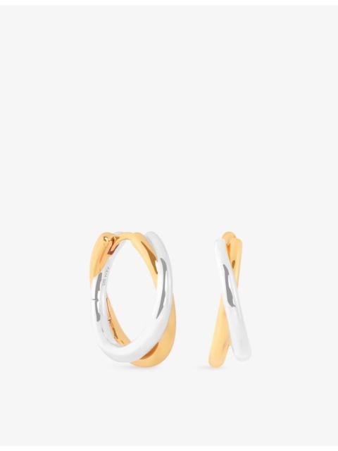 ASTRID & MIYU Crossover Illusion Twist Mixed Metal 18ct Yellow-Gold and Rhodium-Plated Sterling-Silver Huggie Hoop