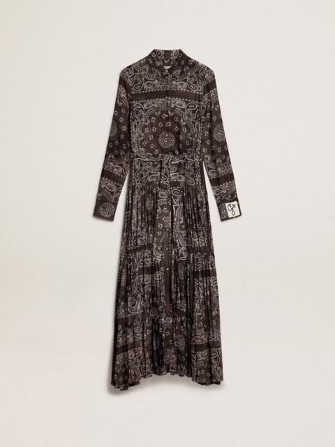 Anthracite-gray shirt dress with paisley print