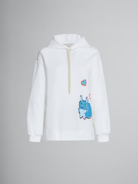 Marni WHITE JERSEY HOODIE WITH RABBIT GRAPHICS