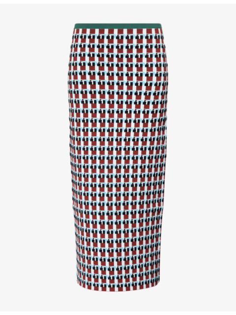 ZANKOV Raven Geometric-Pattern Jersey Midi Skirt